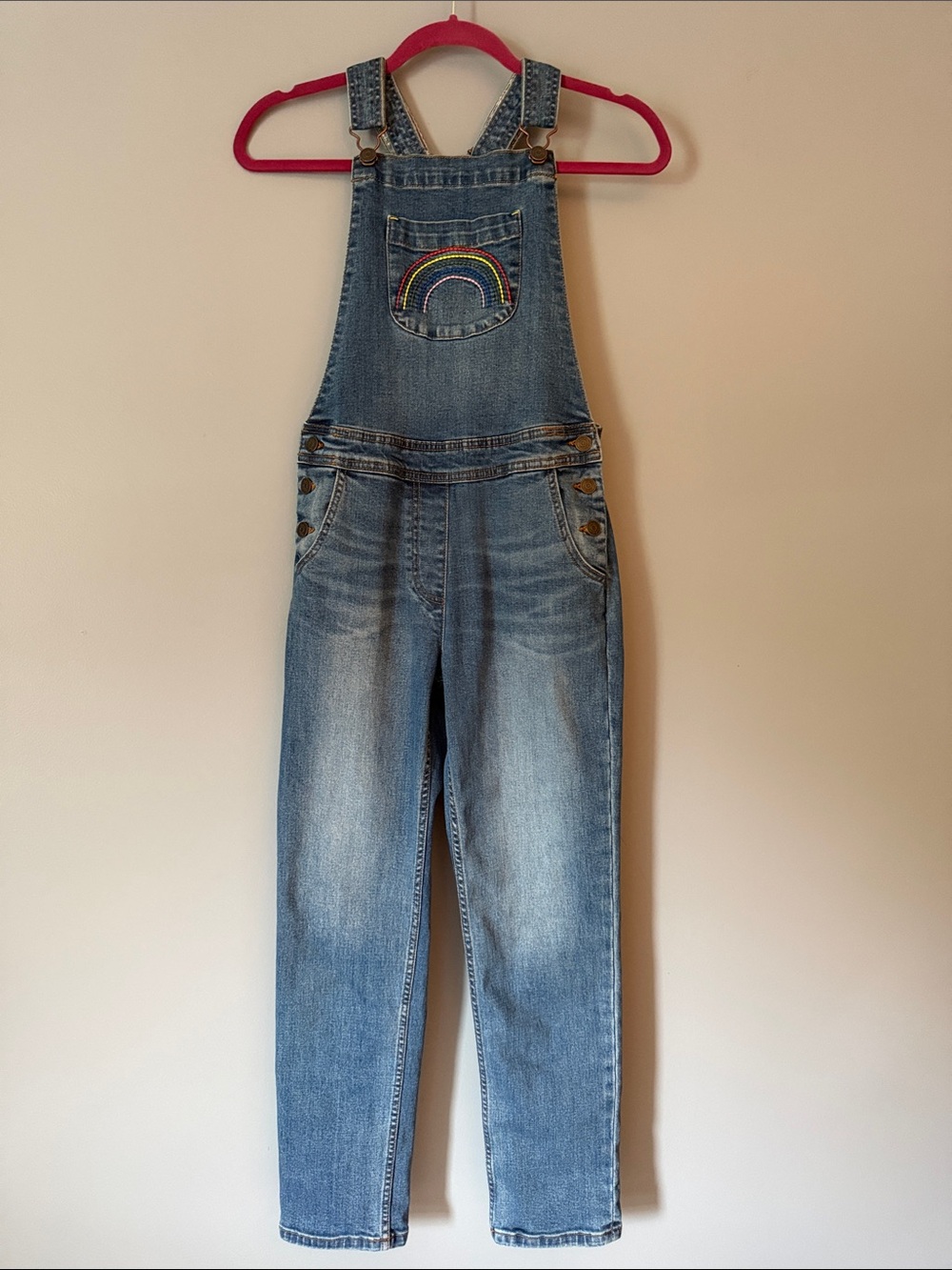 Boden denim overalls with floral lining and yellow label Like New Girls 12Y